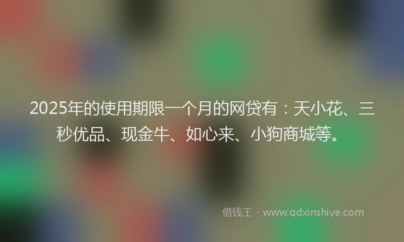 2025年的使用期限一个月的网贷有：天小花、三秒优品、现金牛、如心来、小狗商城等。