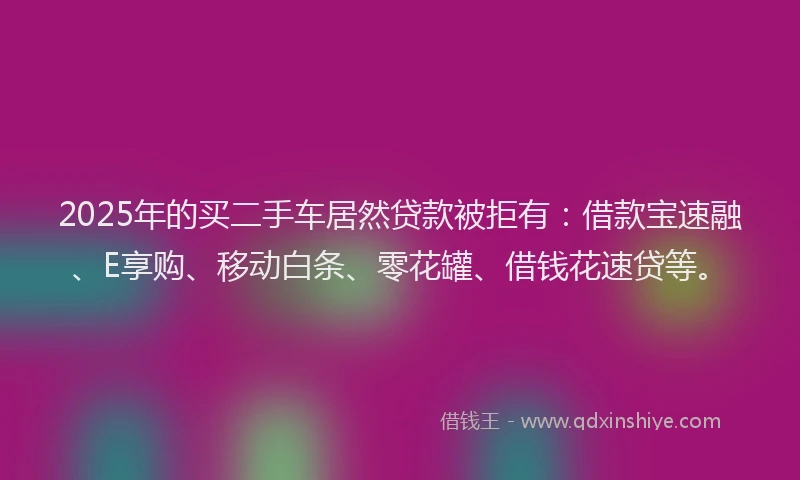 2025年的买二手车居然贷款被拒有：借款宝速融、E享购、移动白条、零花罐、借钱花速贷等。