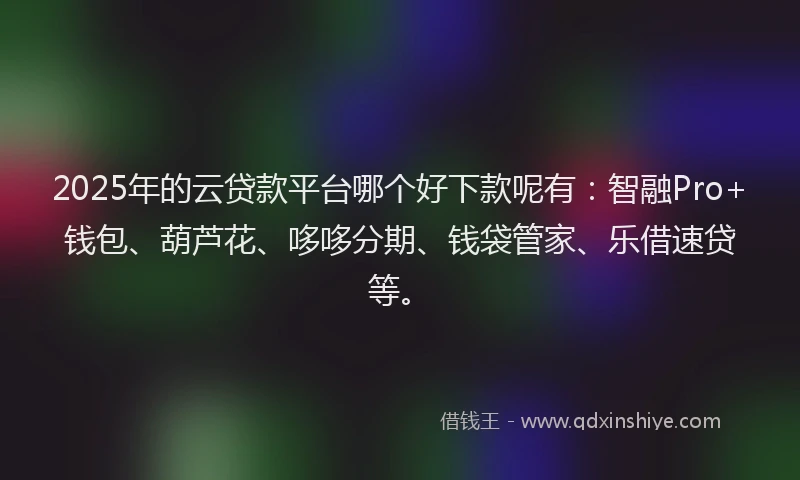2025年的云贷款平台哪个好下款呢有:智融Pro+钱包、葫芦花、哆哆分期、钱袋管家、乐借速贷等。