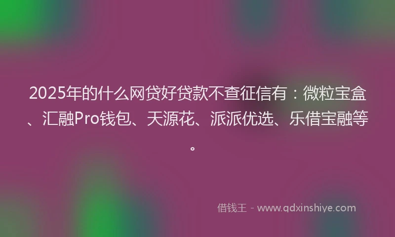 2025年的什么网贷好贷款不查征信有:微粒宝盒、汇融Pro钱包、天源花、派派优选、乐借宝融等。