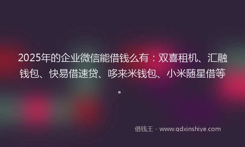 2025年的企业微信能借钱么有：双喜租机、汇融钱包、快易借速贷、哆来米钱包、小米随星借等。
