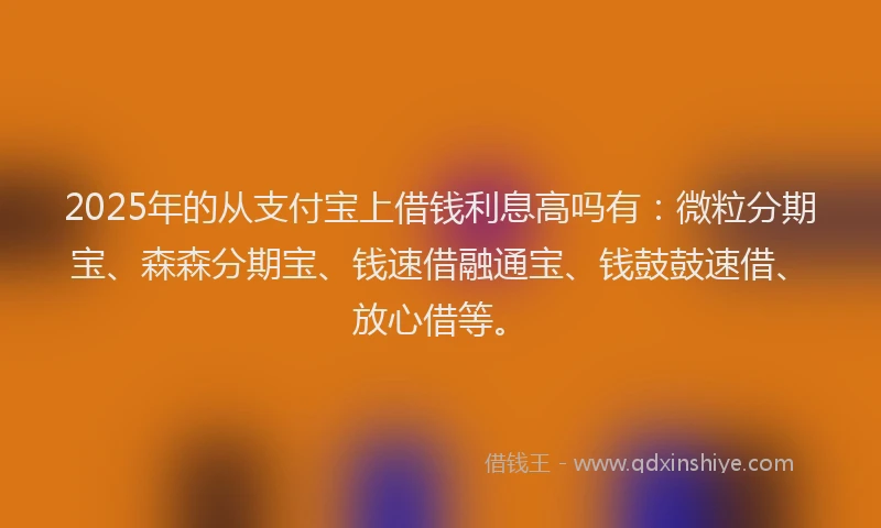 2025年的从支付宝上借钱利息高吗有：微粒分期宝、森森分期宝、钱速借融通宝、钱鼓鼓速借、放心借等。