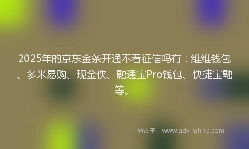 2025年的京东金条开通不看征信吗有：维维钱包、多米易购、现金侠、融通宝Pro钱包、快捷宝融等。