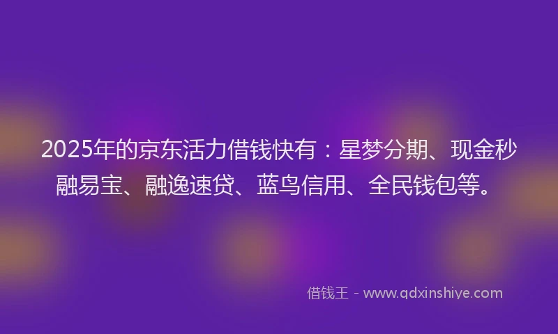 2025年的京东活力借钱快有：星梦分期、现金秒融易宝、融逸速贷、蓝鸟信用、全民钱包等。