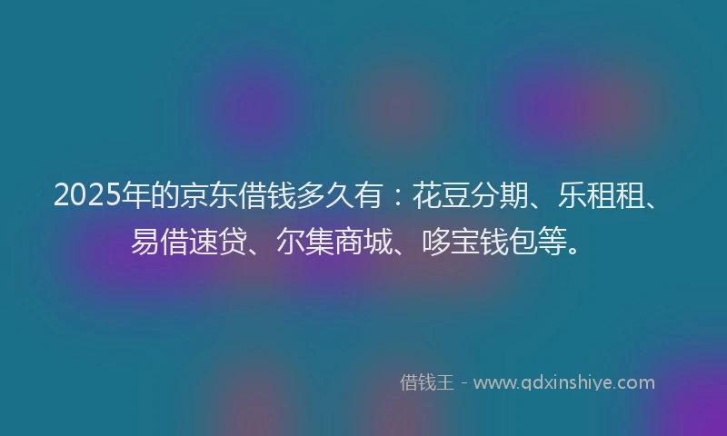 2025年的京东借钱多久有：花豆分期、乐租租、易借速贷、尔集商城、哆宝钱包等。