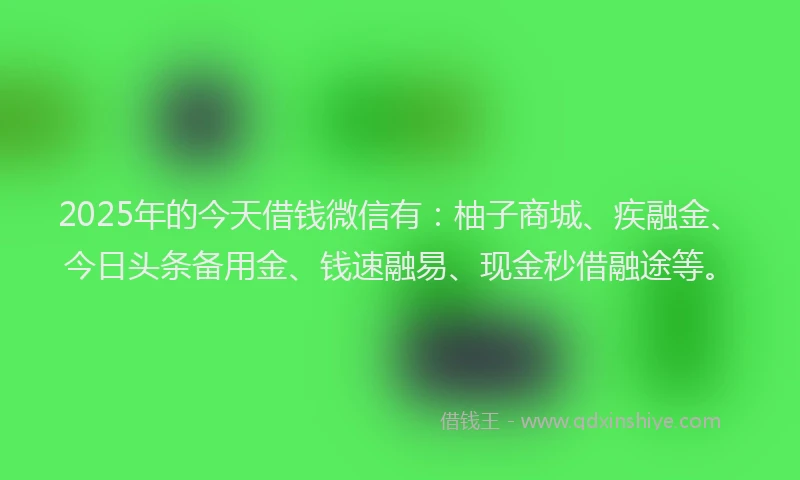 2025年的今天借钱微信有：柚子商城、疾融金、今日头条备用金、钱速融易、现金秒借融途等。