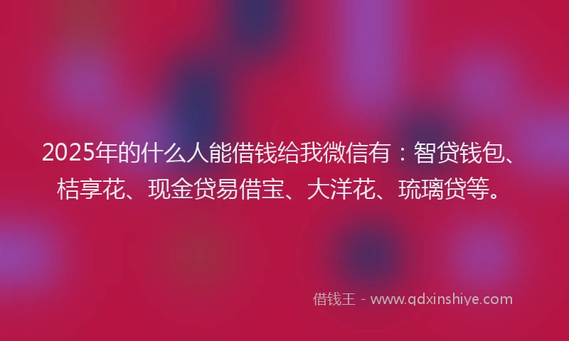 2025年的什么人能借钱给我微信有：智贷钱包、桔享花、现金贷易借宝、大洋花、琉璃贷等。