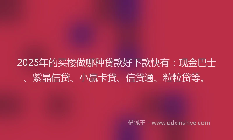 2025年的买楼做哪种贷款好下款快有：现金巴士、紫晶信贷、小赢卡贷、信贷通、粒粒贷等。