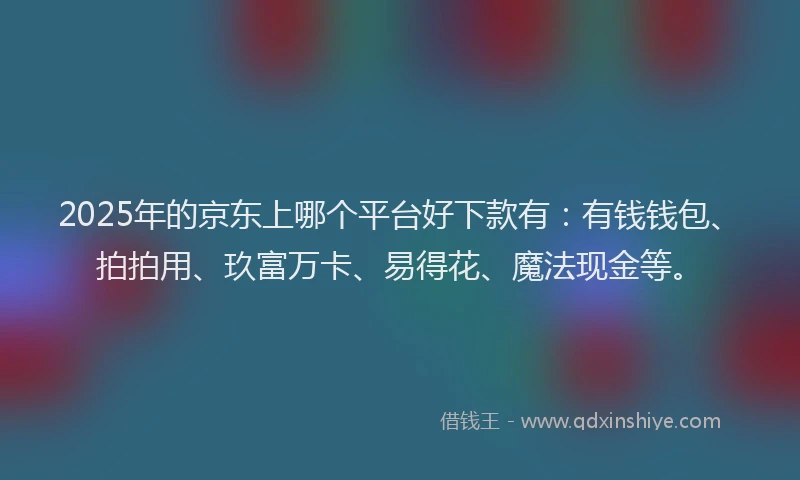 2025年的京东上哪个平台好下款有：有钱钱包、拍拍用、玖富万卡、易得花、魔法现金等。