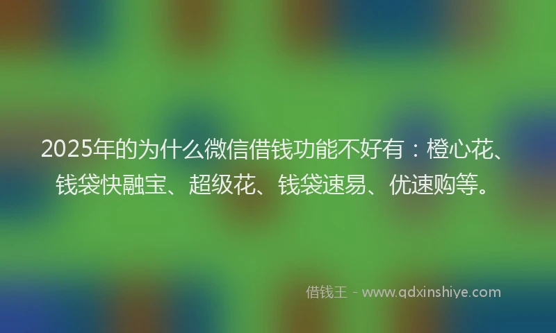 2025年的为什么微信借钱功能不好有:橙心花、钱袋快融宝、超级花、钱袋速易、优速购等。