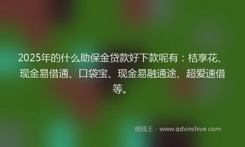 2025年的什么助保金贷款好下款呢有：桔享花、现金易借通、口袋宝、现金易融通途、超爱速借等。
