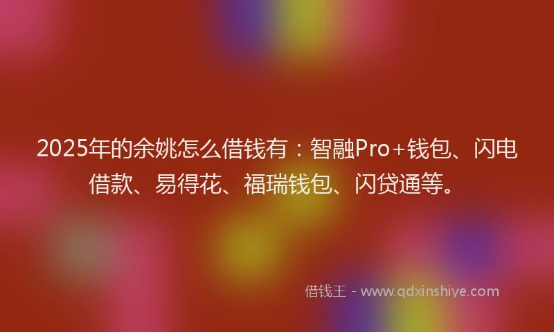 2025年的余姚怎么借钱有：智融Pro+钱包、闪电借款、易得花、福瑞钱包、闪贷通等。