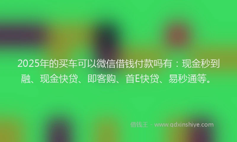 2025年的买车可以微信借钱付款吗有：现金秒到融、现金快贷、即客购、首E快贷、易秒通等。
