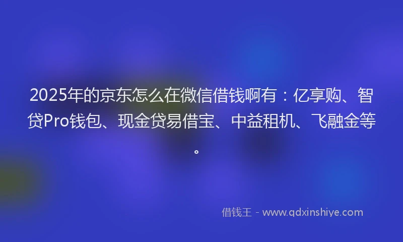 2025年的京东怎么在微信借钱啊有：亿享购、智贷Pro钱包、现金贷易借宝、中益租机、飞融金等。