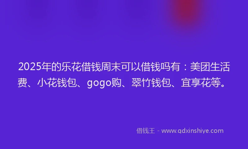 2025年的乐花借钱周末可以借钱吗有：美团生活费、小花钱包、gogo购、翠竹钱包、宜享花等。
