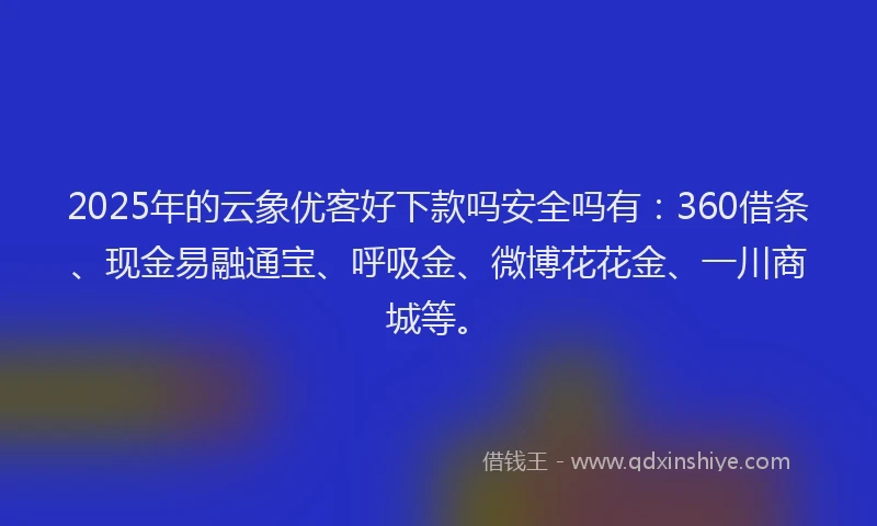 2025年的云象优客好下款吗安全吗有：360借条、现金易融通宝、呼吸金、微博花花金、一川商城等。