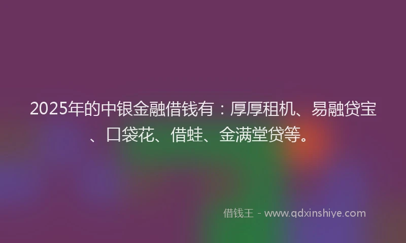 2025年的中银金融借钱有：厚厚租机、易融贷宝、口袋花、借蛙、金满堂贷等。