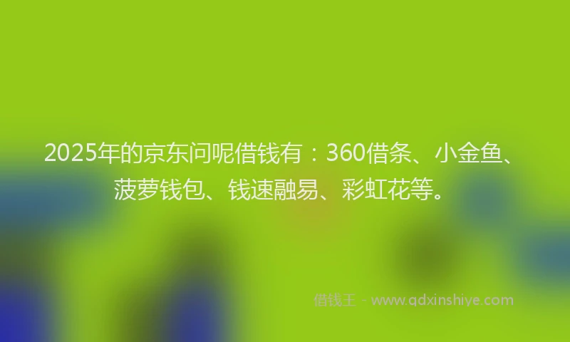 2025年的京东问呢借钱有：360借条、小金鱼、菠萝钱包、钱速融易、彩虹花等。