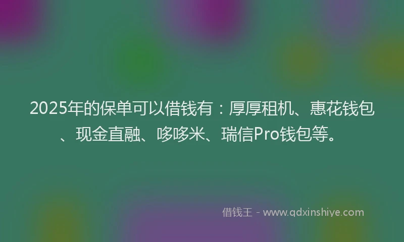2025年的保单可以借钱有：厚厚租机、惠花钱包、现金直融、哆哆米、瑞信Pro钱包等。