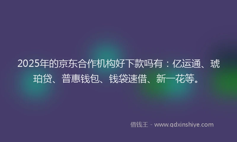 2025年的京东合作机构好下款吗有：亿运通、琥珀贷、普惠钱包、钱袋速借、新一花等。