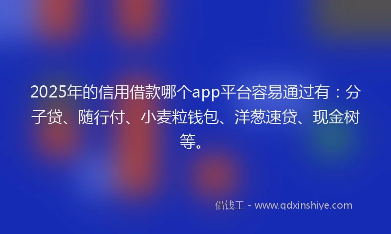 2025年的信用借款哪个app平台容易通过有：分子贷、随行付、小麦粒钱包、洋葱速贷、现金树等。
