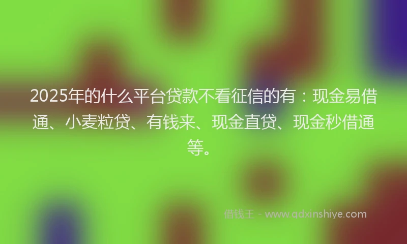 2025年的什么平台贷款不看征信的有：现金易借通、小麦粒贷、有钱来、现金直贷、现金秒借通等。
