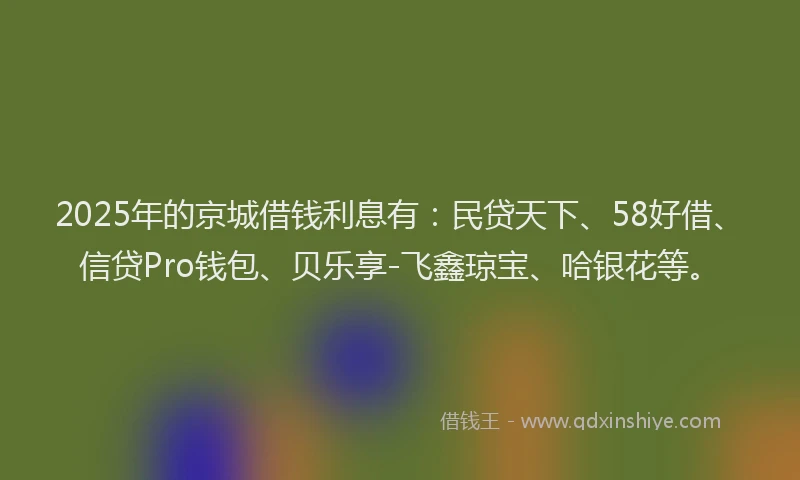 2025年的京城借钱利息有：民贷天下、58好借、信贷Pro钱包、贝乐享-飞鑫琼宝、哈银花等。