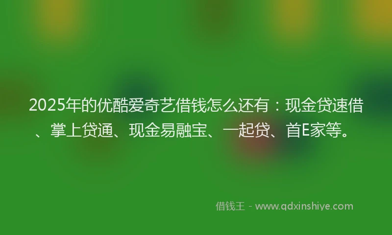 2025年的优酷爱奇艺借钱怎么还有：现金贷速借、掌上贷通、现金易融宝、一起贷、首E家等。