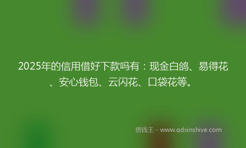 2025年的信用借好下款吗有：现金白鸽、易得花、安心钱包、云闪花、口袋花等。