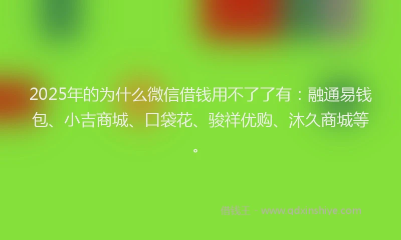 2025年的为什么微信借钱用不了了有：融通易钱包、小吉商城、口袋花、骏祥优购、沐久商城等。