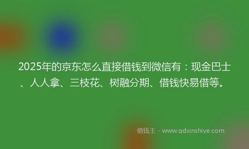 2025年的京东怎么直接借钱到微信有：现金巴士、人人拿、三枝花、树融分期、借钱快易借等。