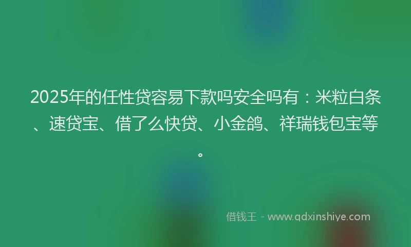 2025年的任性贷容易下款吗安全吗有:米粒白条、速贷宝、借了么快贷、小金鸽、祥瑞钱包宝等。