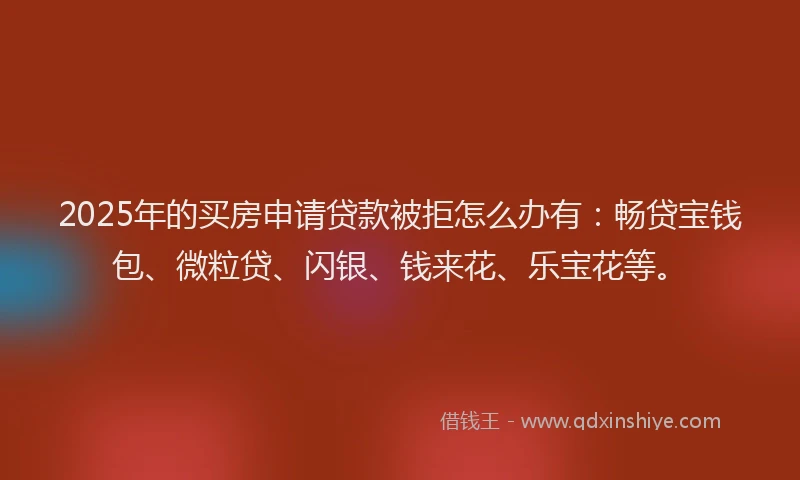 2025年的买房申请贷款被拒怎么办有：畅贷宝钱包、微粒贷、闪银、钱来花、乐宝花等。