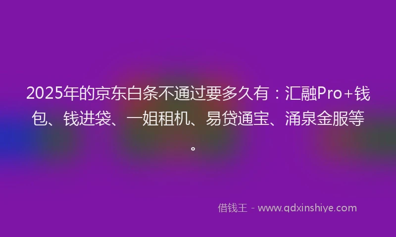2025年的京东白条不通过要多久有：汇融Pro+钱包、钱进袋、一姐租机、易贷通宝、涌泉金服等。