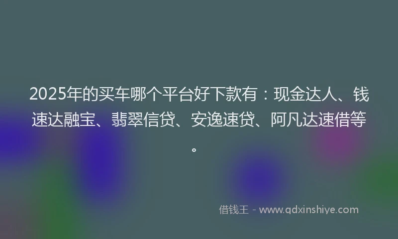 2025年的买车哪个平台好下款有：现金达人、钱速达融宝、翡翠信贷、安逸速贷、阿凡达速借等。