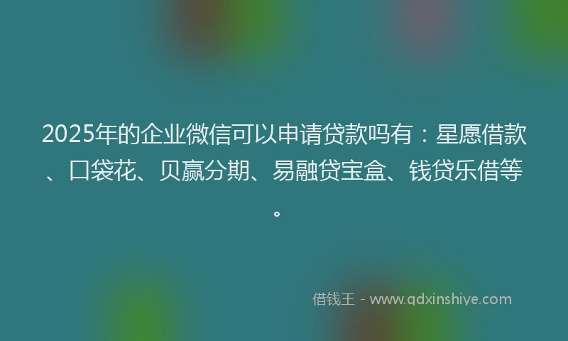 2025年的企业微信可以申请贷款吗有：星愿借款、口袋花、贝赢分期、易融贷宝盒、钱贷乐借等。