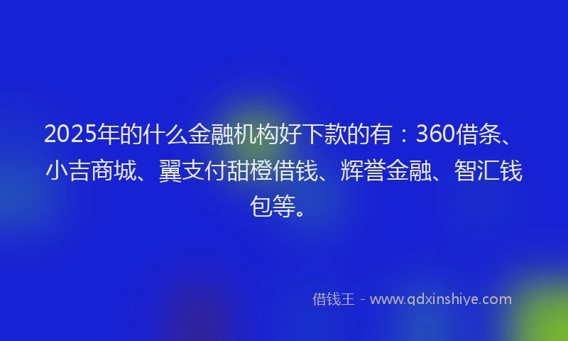 2025年的什么金融机构好下款的有：360借条、小吉商城、翼支付甜橙借钱、辉誉金融、智汇钱包等。