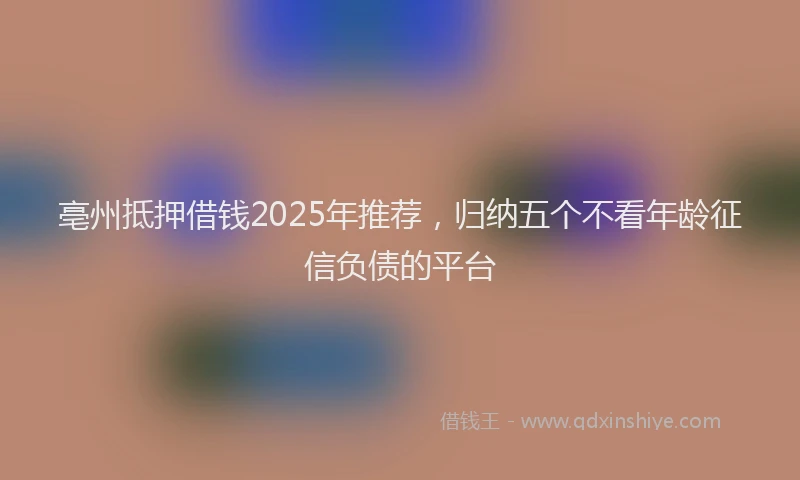 亳州抵押借钱2025年推荐，归纳五个不看年龄征信负债的平台