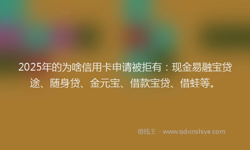 2025年的为啥信用卡申请被拒有：现金易融宝贷途、随身贷、金元宝、借款宝贷、借蛙等。