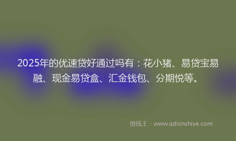 2025年的优速贷好通过吗有:花小猪、易贷宝易融、现金易贷盒、汇金钱包、分期悦等。