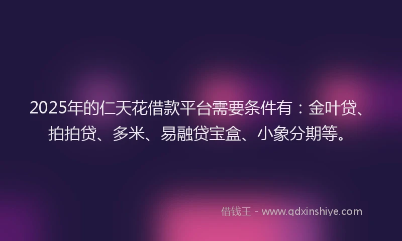 2025年的仁天花借款平台需要条件有：金叶贷、拍拍贷、多米、易融贷宝盒、小象分期等。