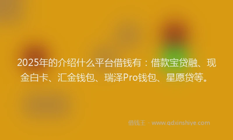 2025年的介绍什么平台借钱有：借款宝贷融、现金白卡、汇金钱包、瑞泽Pro钱包、星愿贷等。