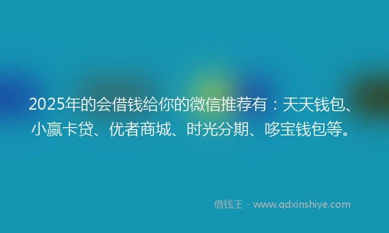 2025年的会借钱给你的微信推荐有：天天钱包、小赢卡贷、优者商城、时光分期、哆宝钱包等。