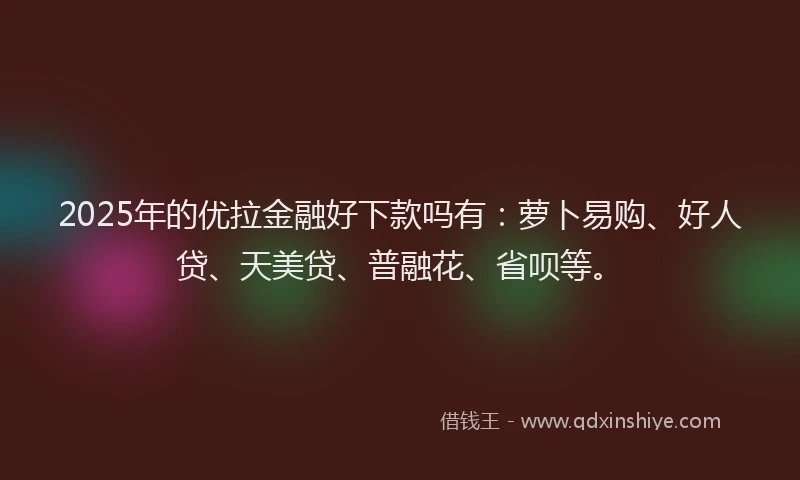2025年的优拉金融好下款吗有：萝卜易购、好人贷、天美贷、普融花、省呗等。