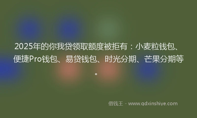 2025年的你我贷领取额度被拒有:小麦粒钱包、便捷Pro钱包、易贷钱包、时光分期、芒果分期等。