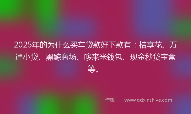 2025年的为什么买车贷款好下款有：桔享花、万通小贷、黑鲸商场、哆来米钱包、现金秒贷宝盒等。