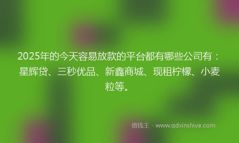 2025年的今天容易放款的平台都有哪些公司有：星辉贷、三秒优品、新鑫商城、现租柠檬、小麦粒等。