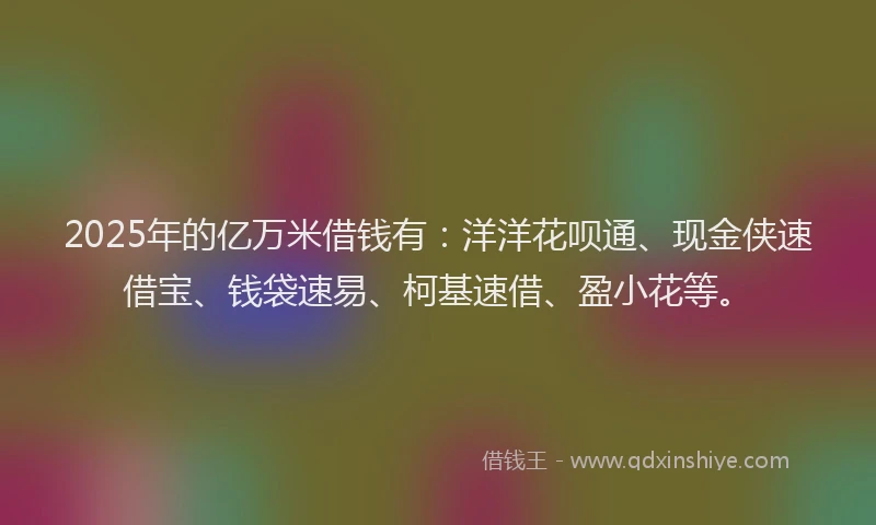 2025年的亿万米借钱有:洋洋花呗通、现金侠速借宝、钱袋速易、柯基速借、盈小花等。