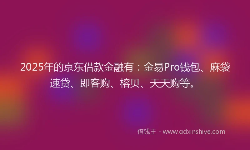 2025年的京东借款金融有:金易Pro钱包、麻袋速贷、即客购、榕贝、天天购等。
