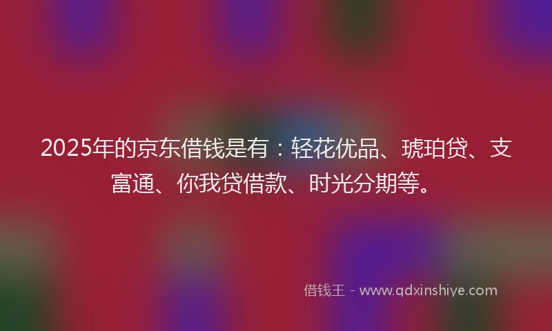 2025年的京东借钱是有：轻花优品、琥珀贷、支富通、你我贷借款、时光分期等。